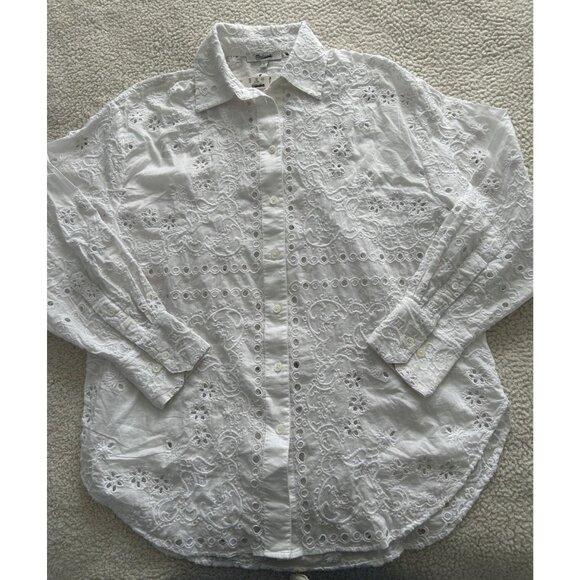 Madewell $148 Embroidered Oversized Button-Up Shirt Blouse White Size S #NU457 - Picture 10 of 15